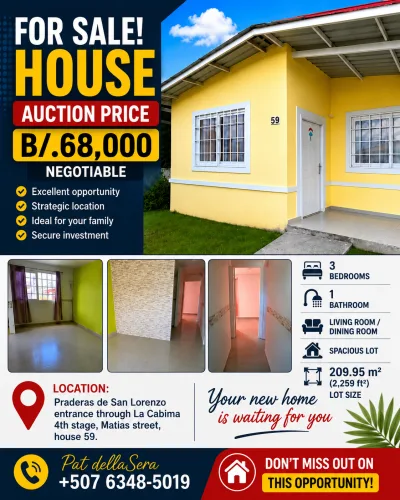 House for sale in Praderas de San Lorenzo, La Cabima, Panama.